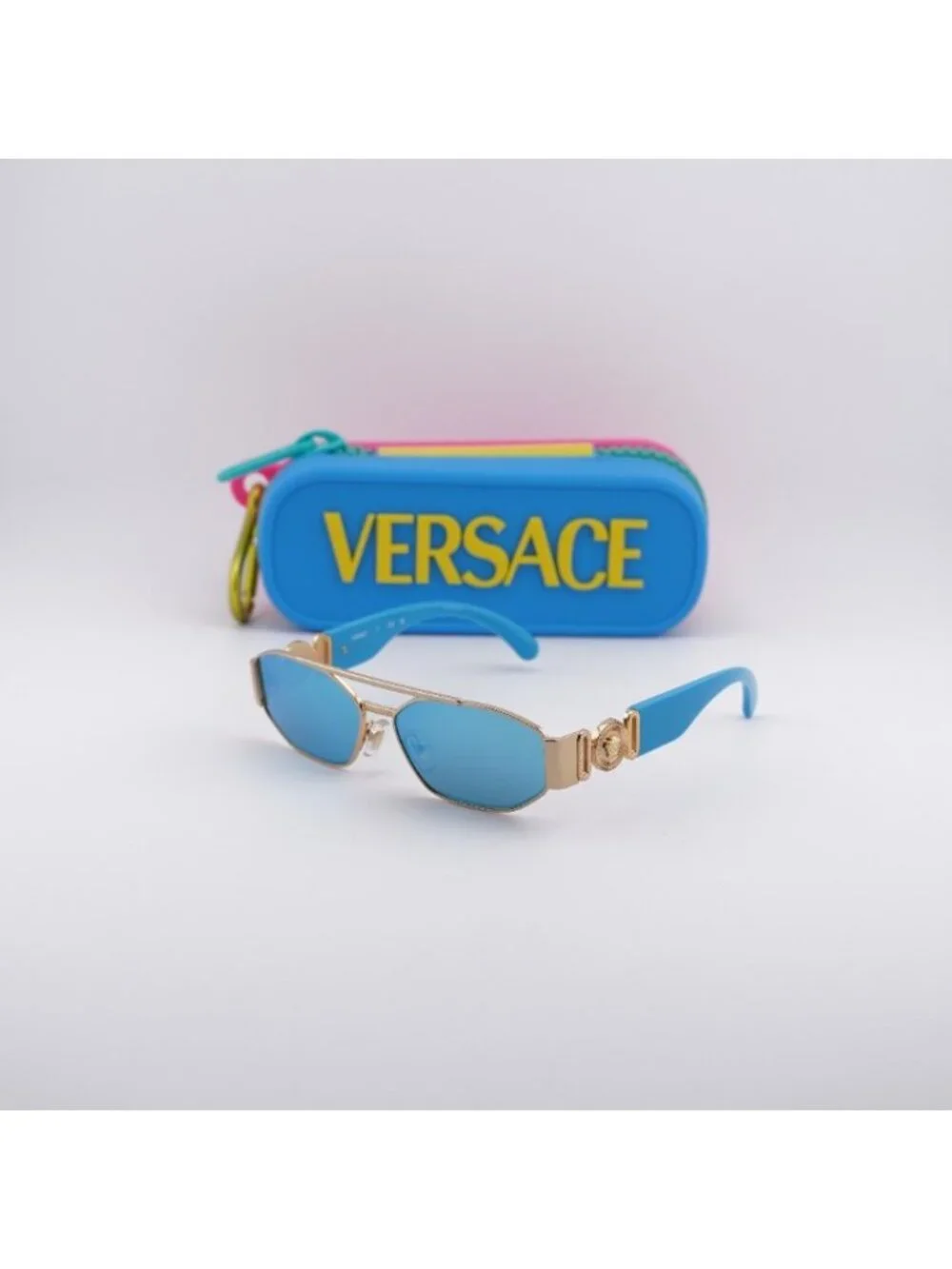 Versace Kids VK2003 100255 Sunglasses Gold Rectangle Frame, Light Green Mirror